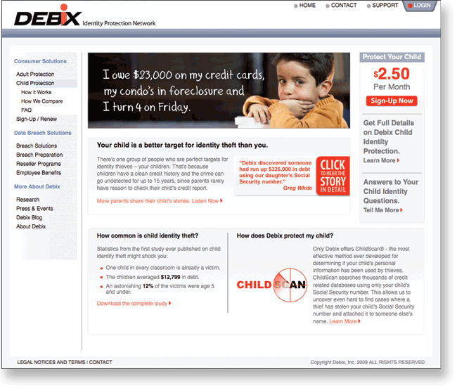 Debix child protection web page
